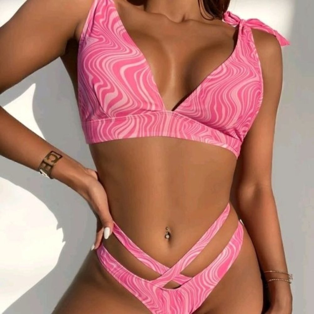 Pink Multicolor Tie Dye Bohemian Bikini